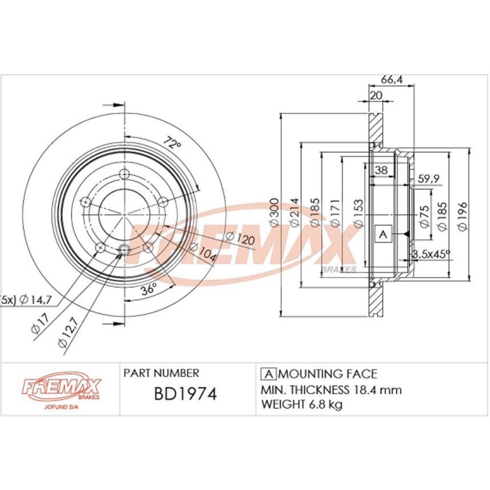 Disco De Freio Traseiro Bmw X1 130 325 Fremax Bd1974