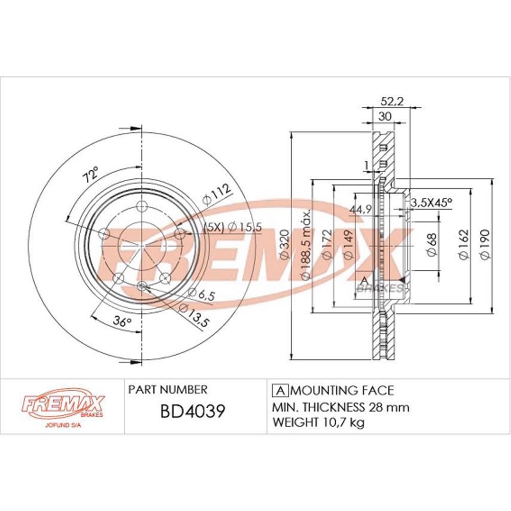 Disco De Freio Diant A4 A5 A6 S4 Quattro 2012/ Fremax Bd4039