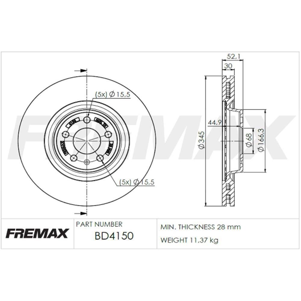 Disco Freio Dianteiro Audi A4 A5 A6 Q5 Sq5 Porsche Macan Fremax Bd4150