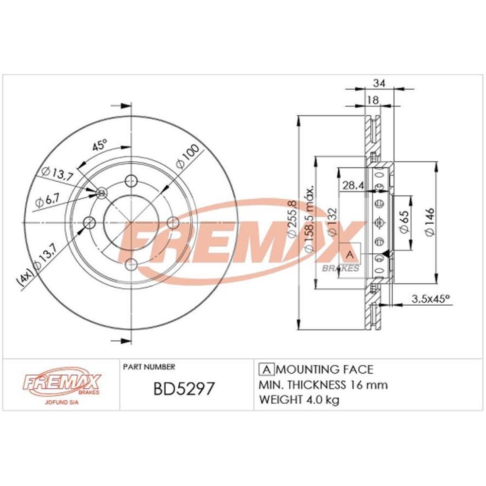 Disco De Freio Diant Vw Gol Saveiro Voyage Fremax Bd5297