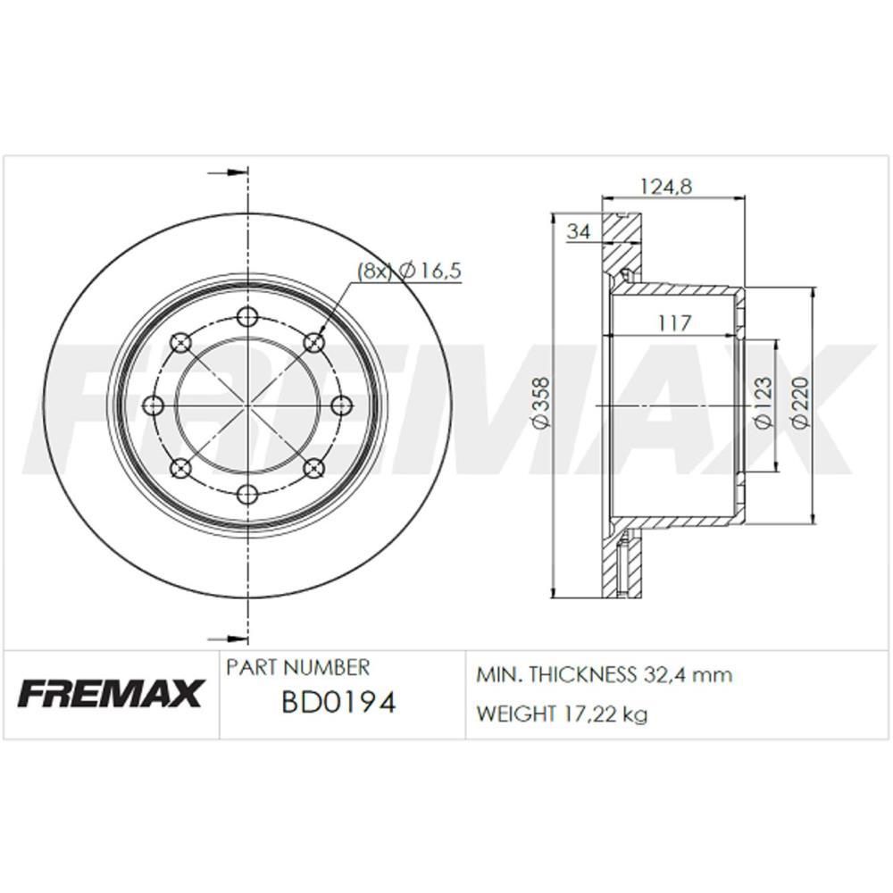 Disco Freio Traseiro Dodge Ram 5.9 2009/2012 6.7 2018/ Fremax Bd0194