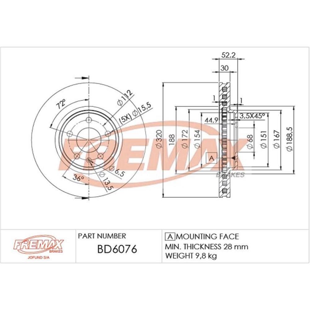 Disco Freio Dianteiro Audi A4 A5 Q5 Fremax Bd6076