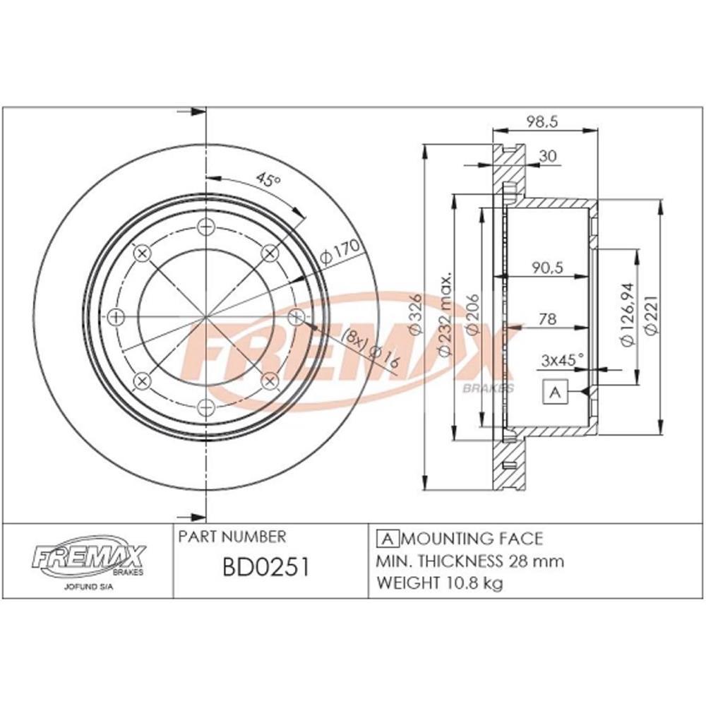 Disco De Freio Traseiro Ford F250 F350 Fremax Bd0251