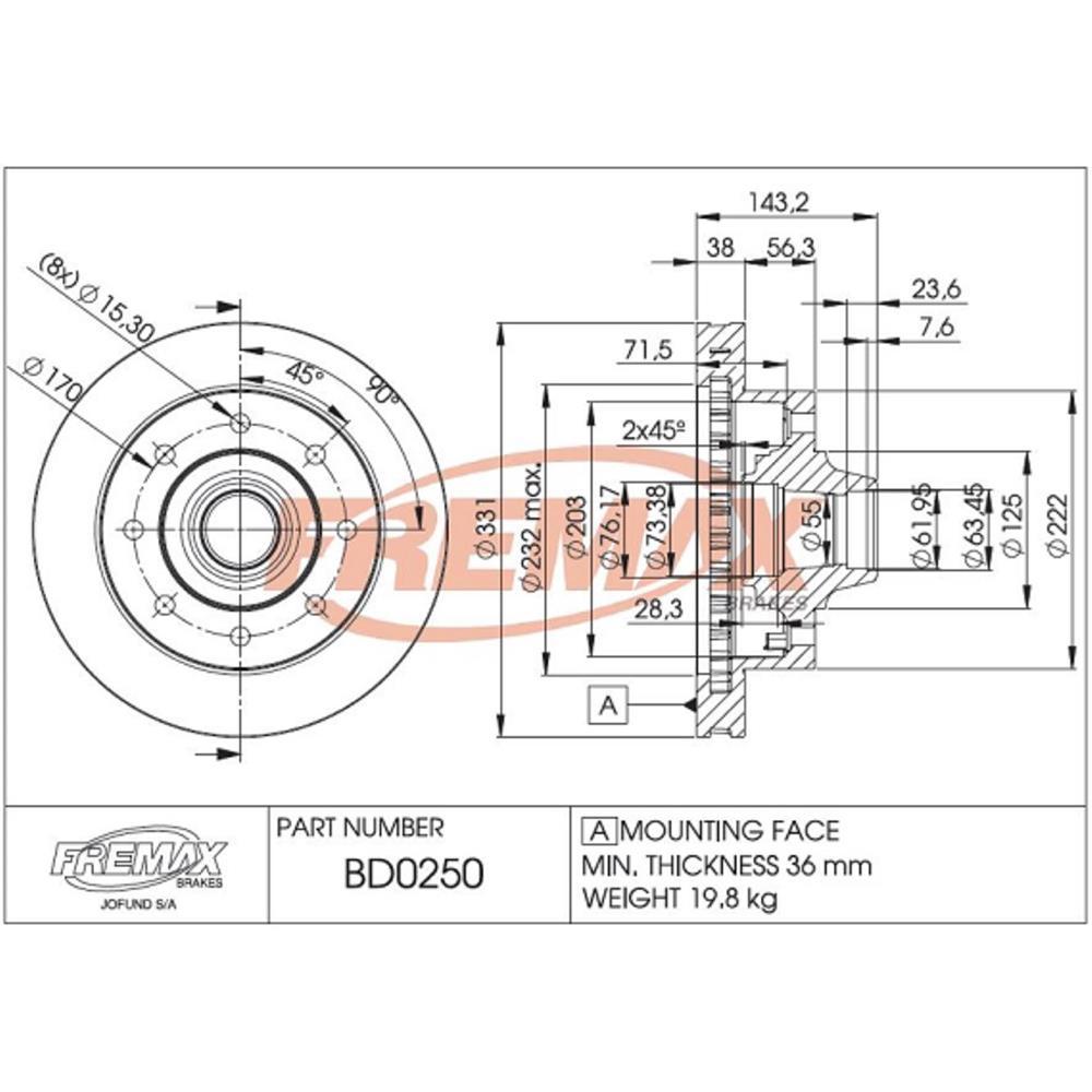 Disco De Freio Dianteiro Ford F250 F350 Fremax Bd0250