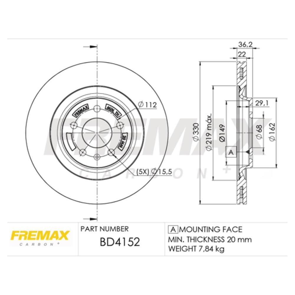 Disco Freio Traseiro Audi A4 A5 A6 A7 A8 Q5 S4 S5 Porsche Macan Fremax Bd4152