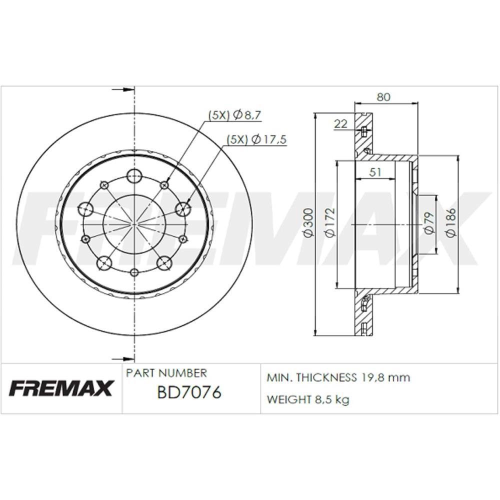 Disco Freio Traseiro Jumper Ducato Boxer Fremax Bd7076